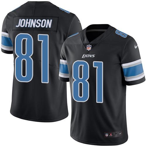 Nike Lions #81 Calvin Johnson Black Men's Stitched NFL Limited Rush Jersey
